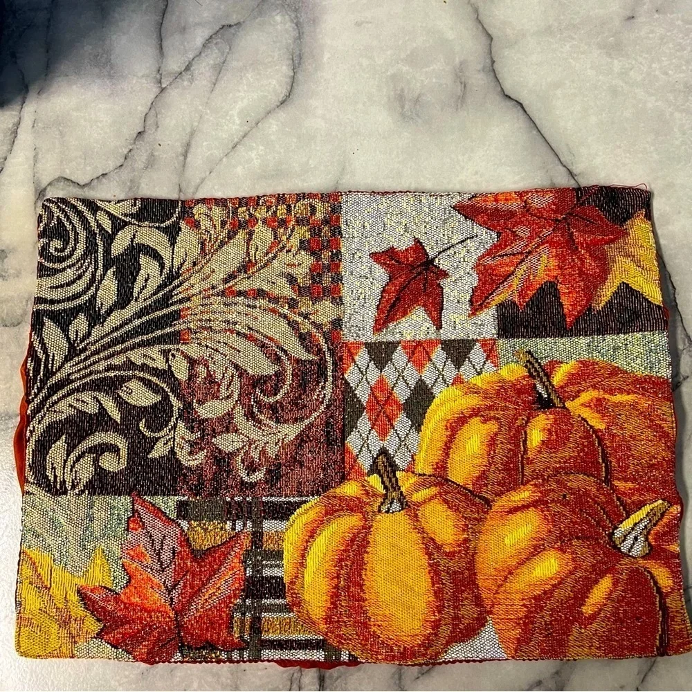 Home Decor Pumpkin Placemat 4pc Fall Table Dining Sparkly Thanksgiving Halloween
